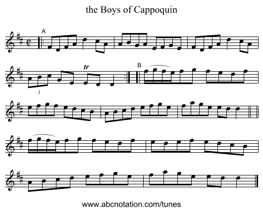 the Boys of Cappoquin - staff notation