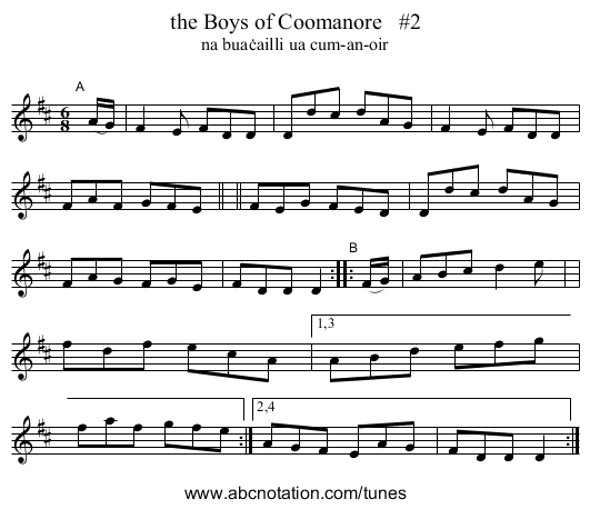 the Boys of Coomanore   #2 - staff notation