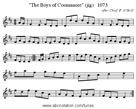 The Boys of Coomanore (jig)   1073 - staff notation