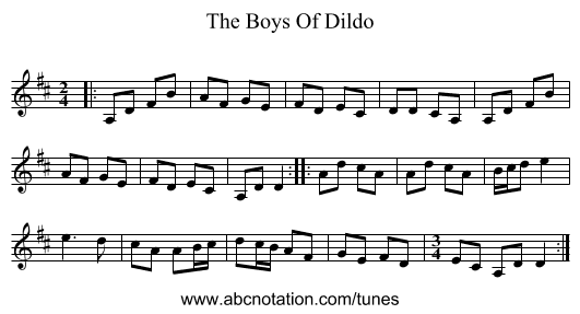 The Boys Of Dildo - staff notation