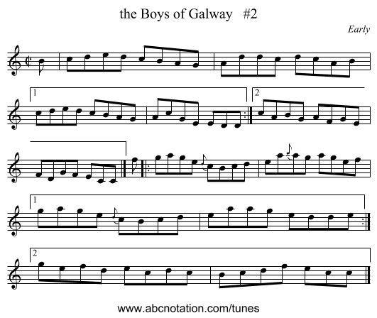the Boys of Galway   #2 - staff notation