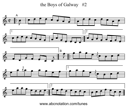 the Boys of Galway   #2 - staff notation