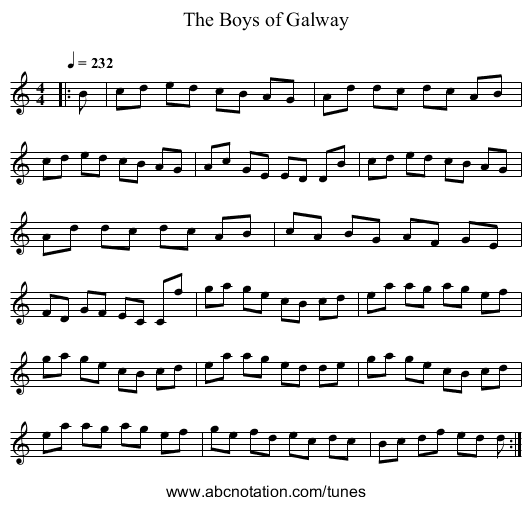 The Boys of Galway - staff notation