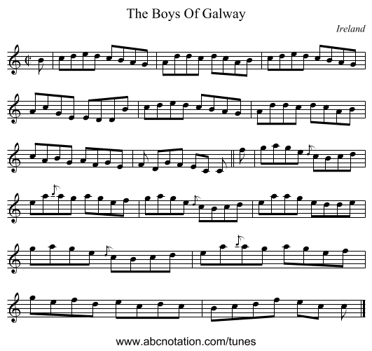 The Boys Of Galway - staff notation