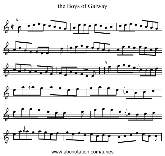 the Boys of Galway - staff notation