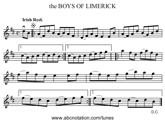 the BOYS OF LIMERICK - staff notation