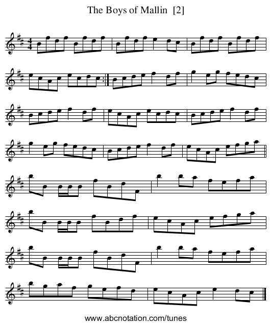 The Boys of Mallin  [2] - staff notation