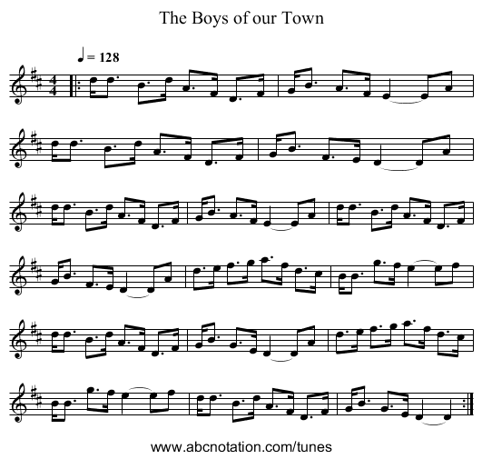 The Boys of our Town - staff notation