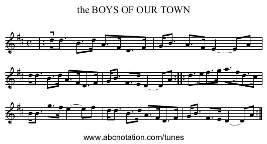 the BOYS OF OUR TOWN - staff notation