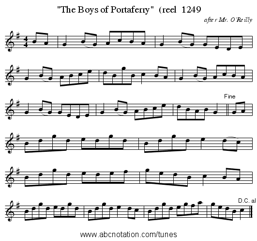 The Boys of Portaferry  (reel  1249 - staff notation
