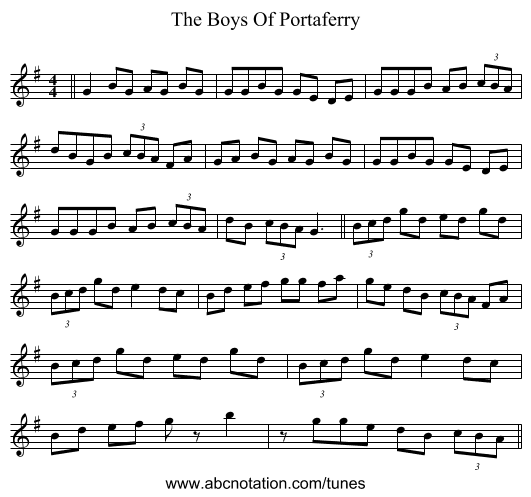 The Boys Of Portaferry - staff notation