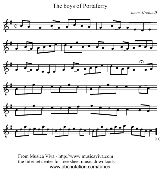 The boys of Portaferry - staff notation