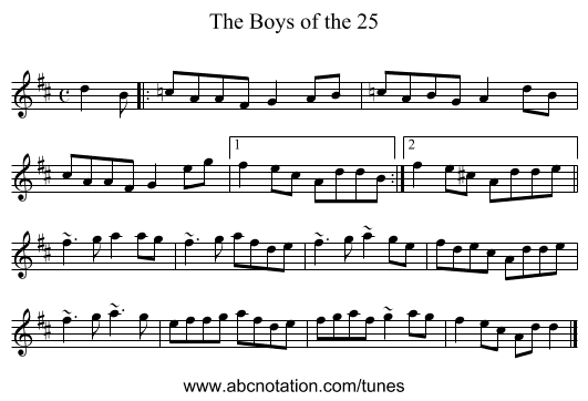 The Boys of the 25 - staff notation
