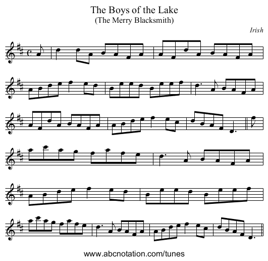The Boys of the Lake - staff notation
