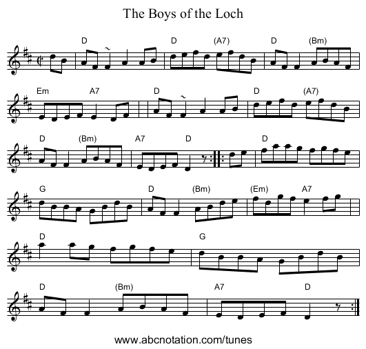 The Boys of the Loch - staff notation