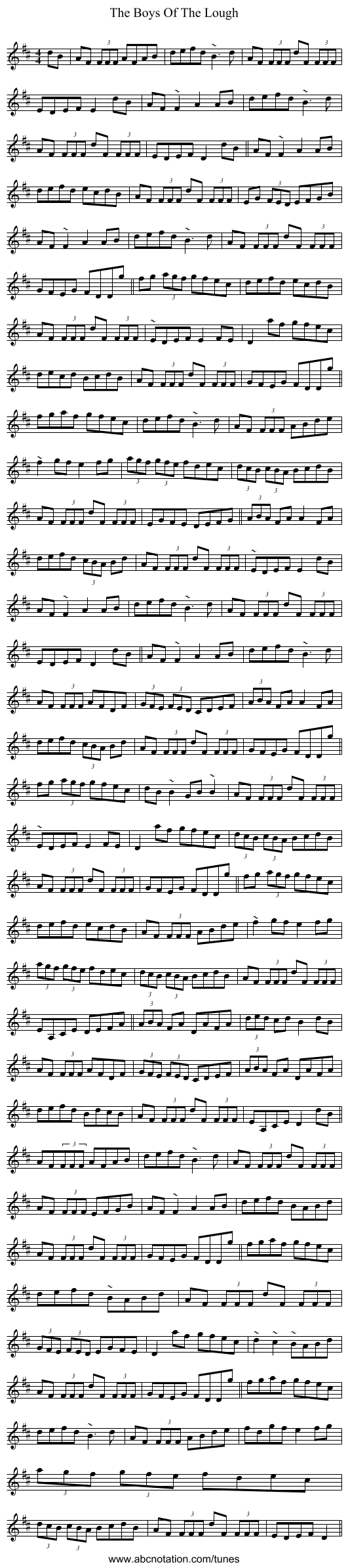 The Boys Of The Lough - staff notation