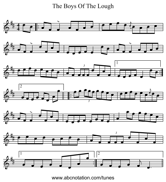 The Boys Of The Lough - staff notation