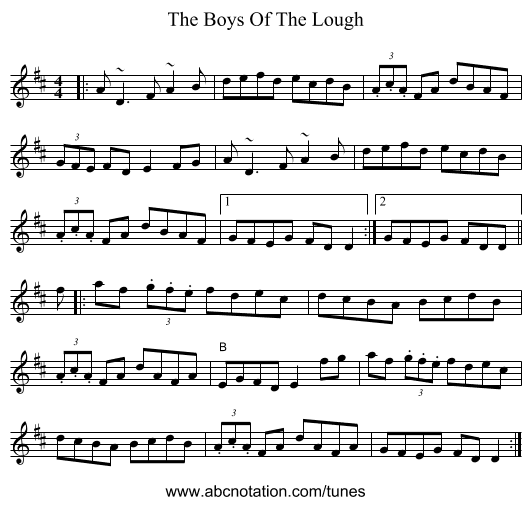 The Boys Of The Lough - staff notation
