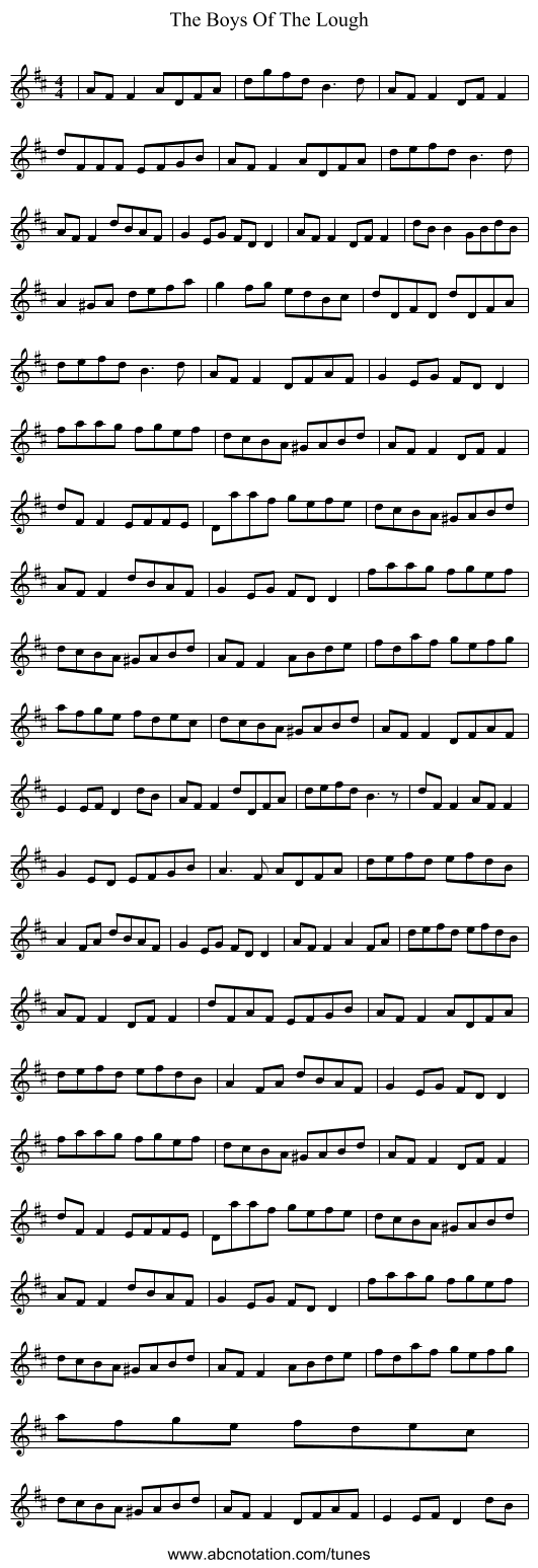 The Boys Of The Lough - staff notation