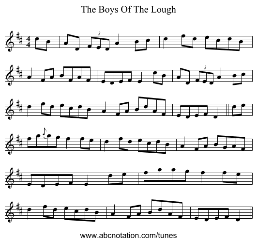 The Boys Of The Lough - staff notation
