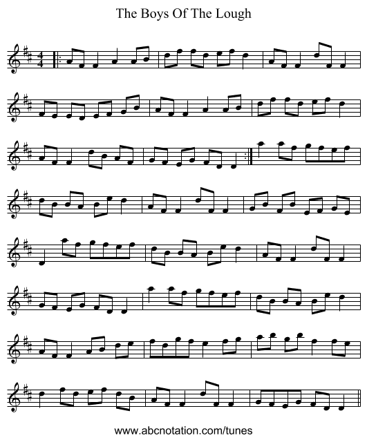 The Boys Of The Lough - staff notation