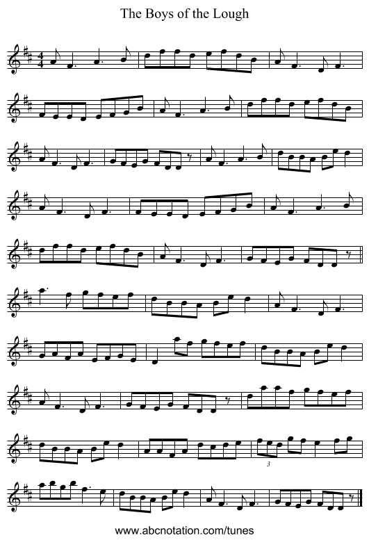 The Boys of the Lough - staff notation