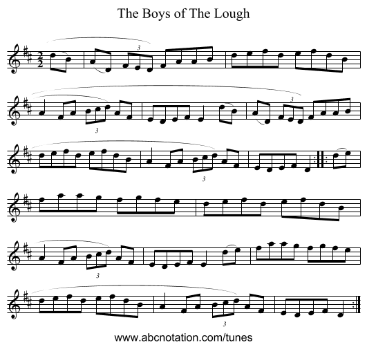 The Boys of The Lough - staff notation