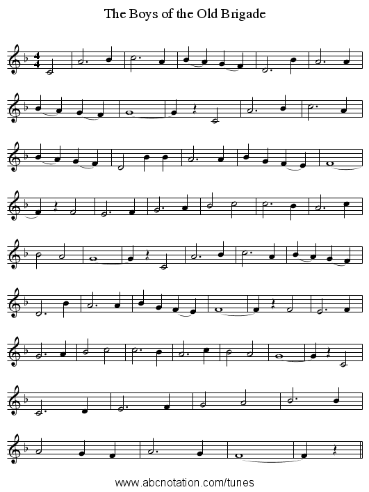 The Boys of the Old Brigade - staff notation