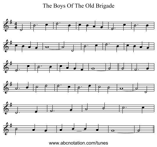 The Boys Of The Old Brigade - staff notation