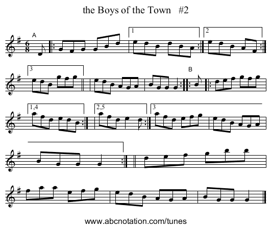 the Boys of the Town   #2 - staff notation