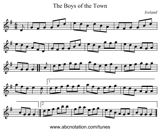 The Boys of the Town - staff notation