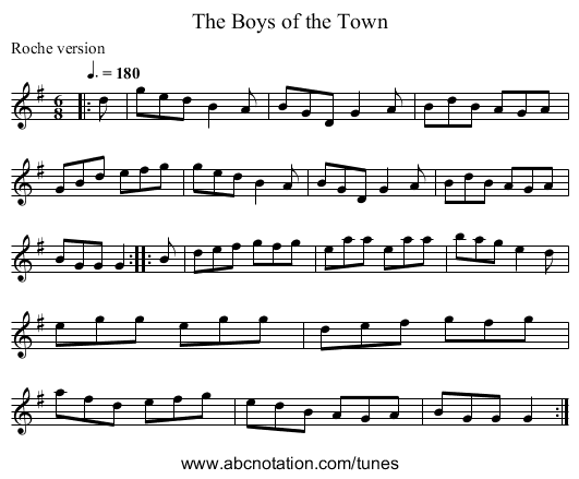 The Boys of the Town - staff notation