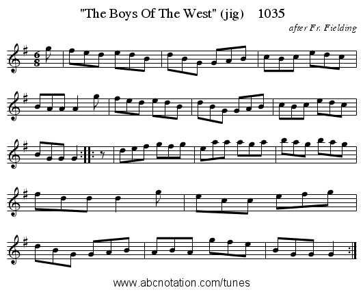 The Boys Of The West (jig)    1035 - staff notation