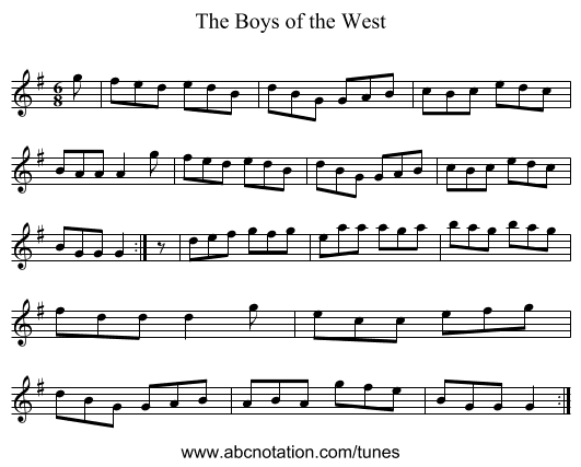 The Boys of the West - staff notation