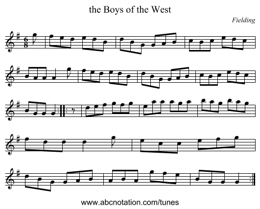 the Boys of the West - staff notation