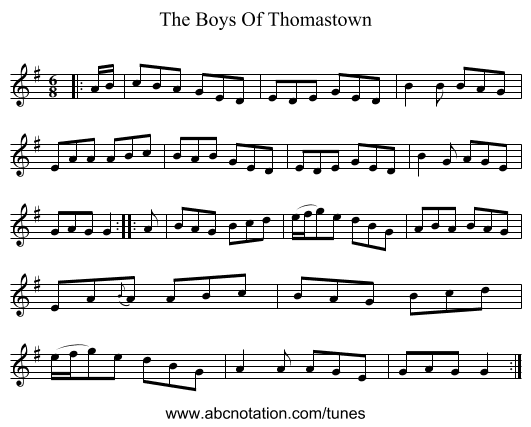 The Boys Of Thomastown - staff notation