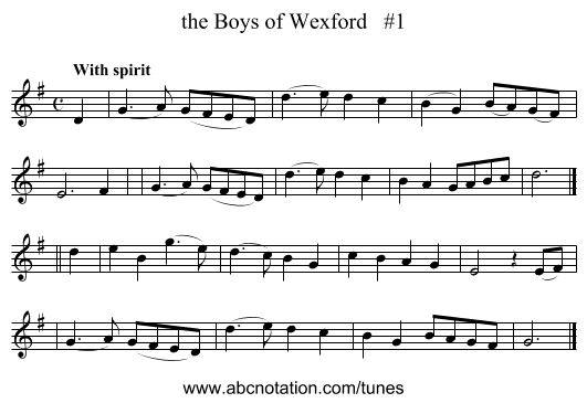 the Boys of Wexford   #1 - staff notation