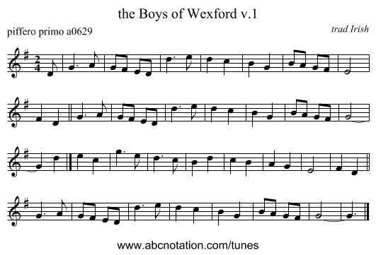 the Boys of Wexford v.1 - staff notation