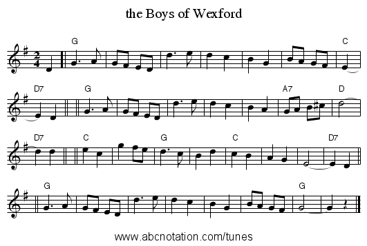 the Boys of Wexford - staff notation