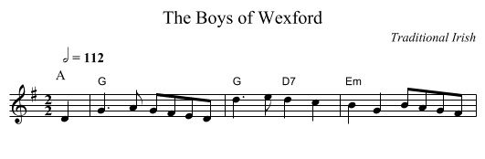 The Boys of Wexford - staff notation