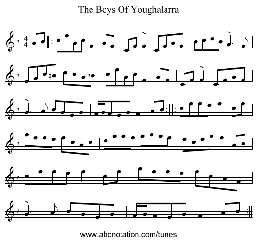 The Boys Of Youghalarra - staff notation