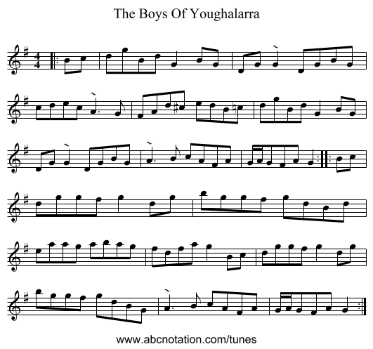 The Boys Of Youghalarra - staff notation