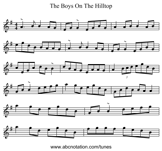 The Boys On The Hilltop - staff notation