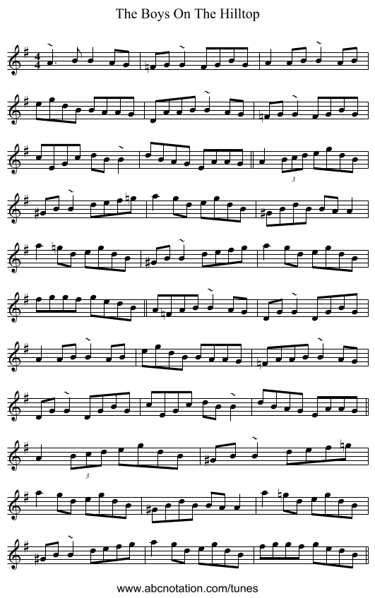 The Boys On The Hilltop - staff notation