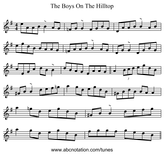 The Boys On The Hilltop - staff notation