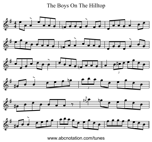 The Boys On The Hilltop - staff notation