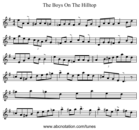 The Boys On The Hilltop - staff notation