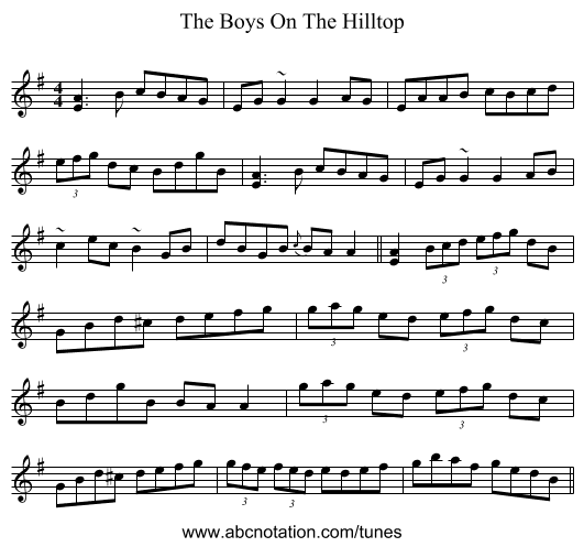 The Boys On The Hilltop - staff notation