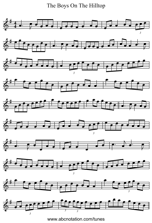 The Boys On The Hilltop - staff notation