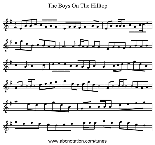 The Boys On The Hilltop - staff notation